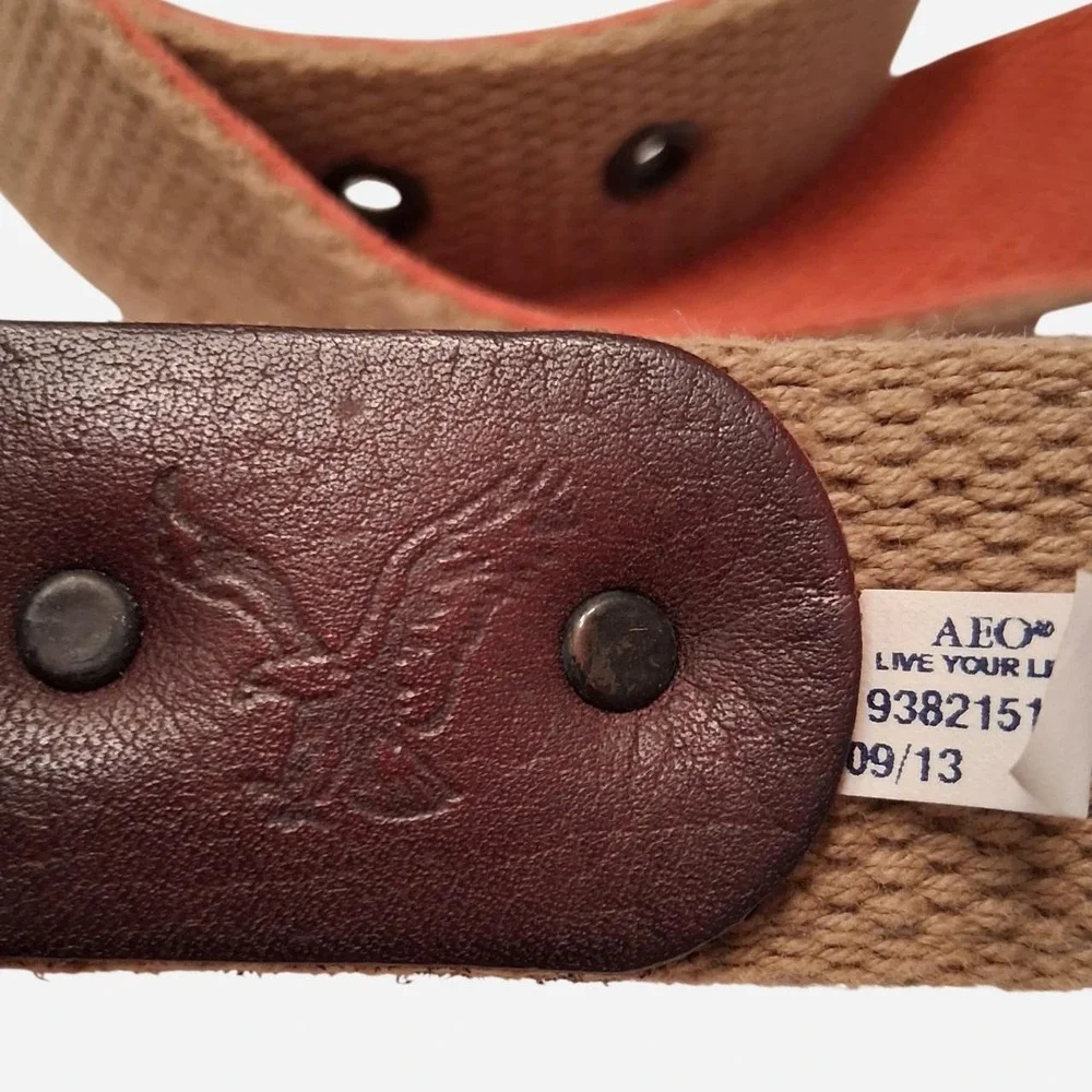 Mens Womens 2013 American Eagle canvas rust orange and khaki reversible belt